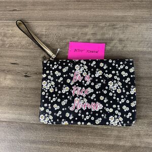 Betsey Johnson Be a Nice Human Floral Print Wristlet Pouch, Black Multi,